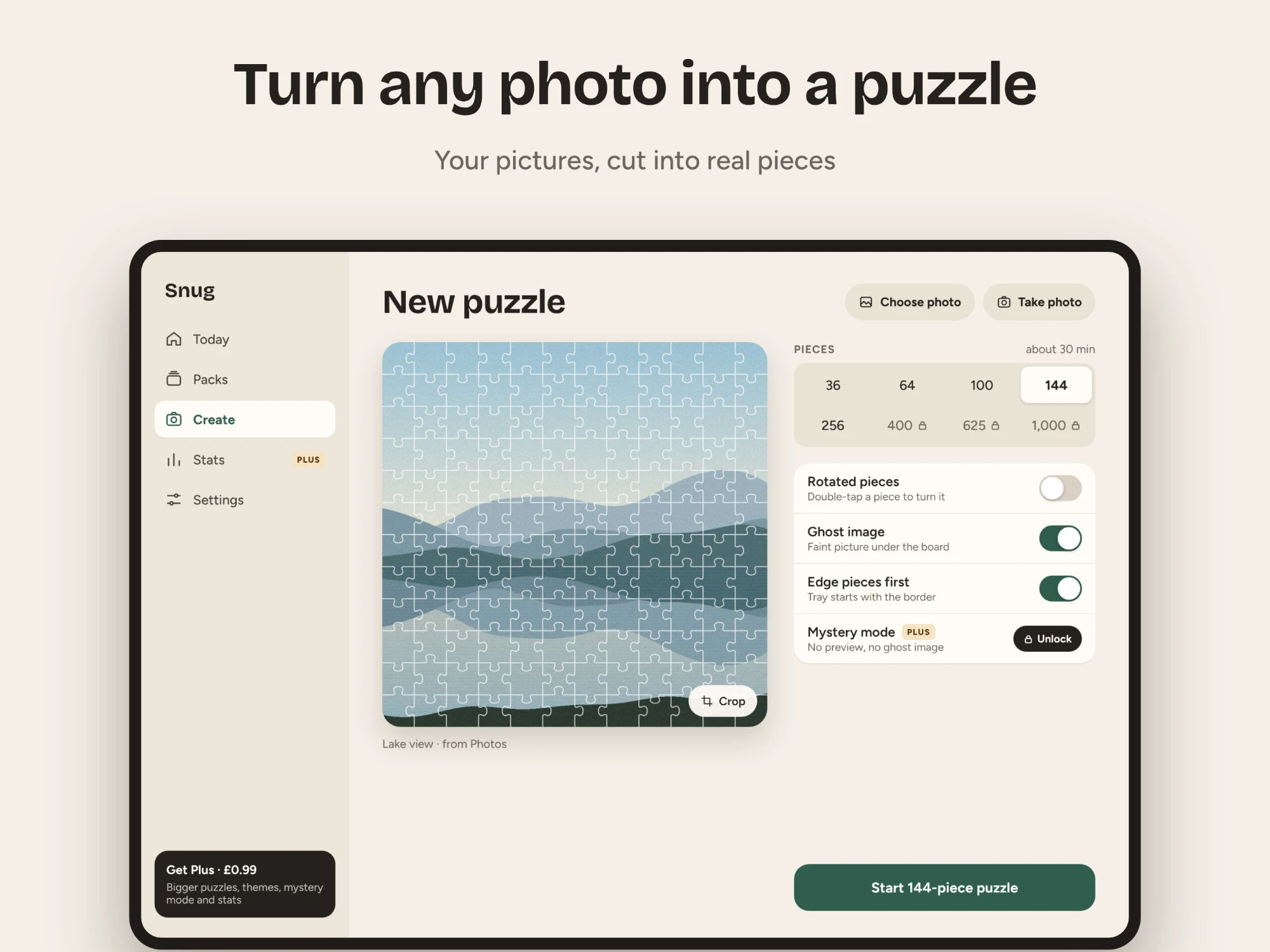 Snug on iPad: making a new 144-piece puzzle from a photo